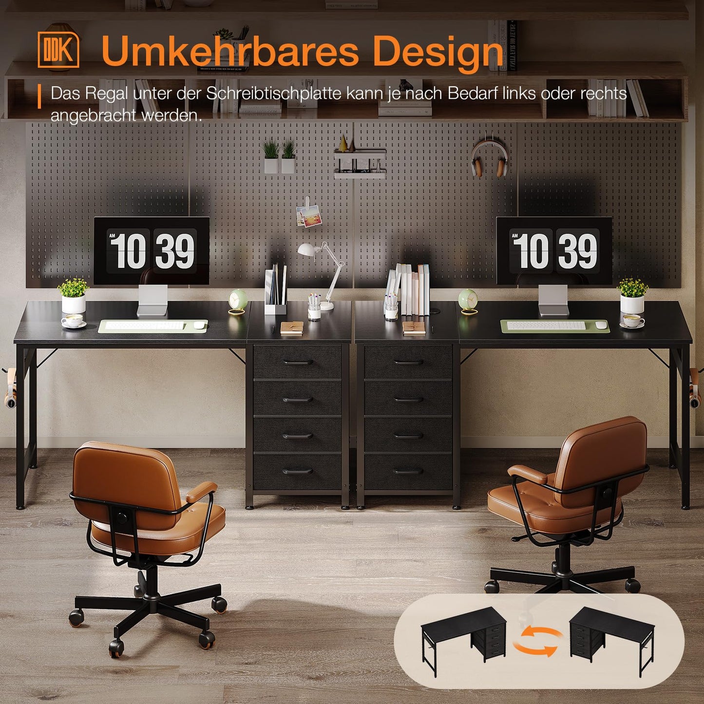 ODK Desk with 4 Drawers, 120 x 48 x 75.7 cm, Computer Desk with Headphone Holder, PC Table, Reversible Office Table, Wood for Home Office, White