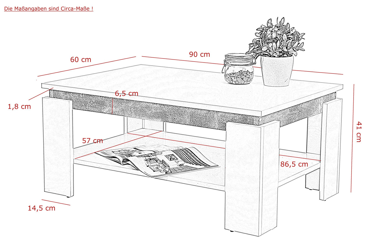 Hela Tische, Tim Coffee Table, Square Sofa Table, Melamine-Coated Wood Material, Coloured Table Wreath, Concrete Look/Anthracite, 68 x 68 x 41 cm