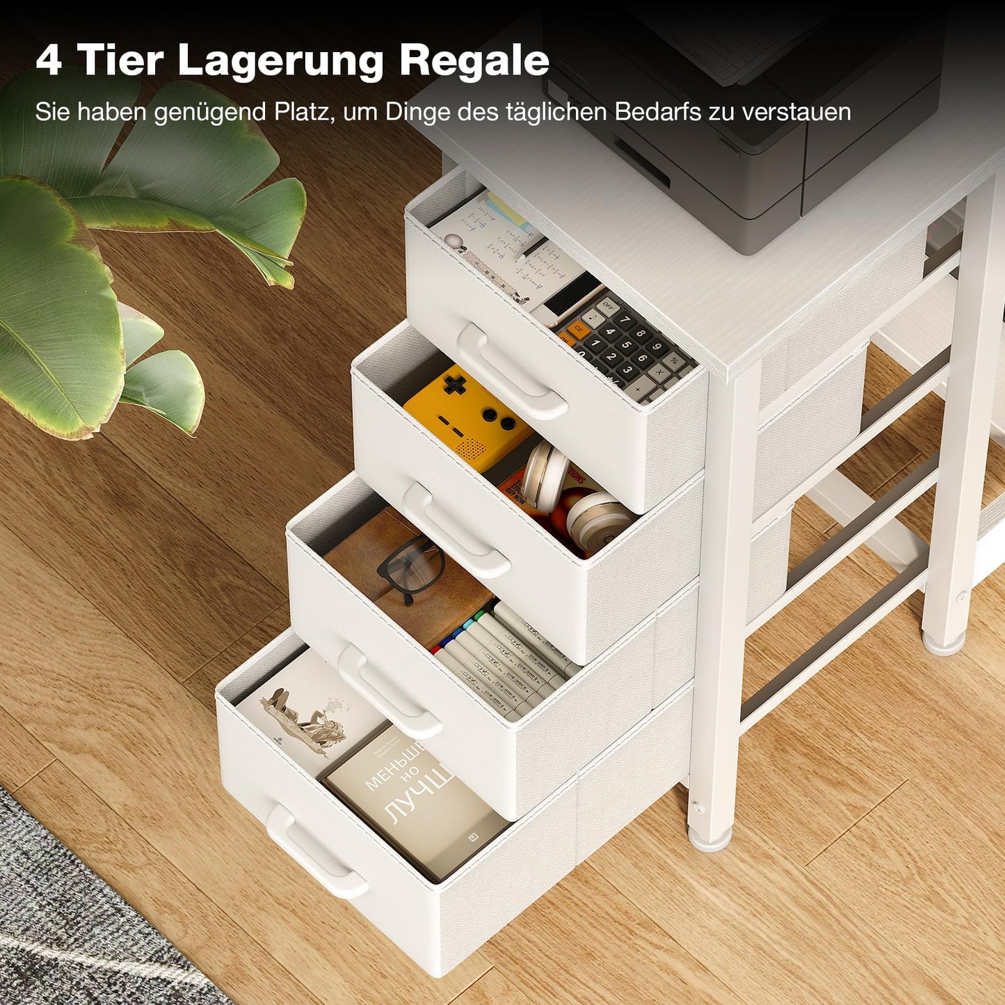 Coleshome Corner Desk, 100 x 70 cm, L Shape Desk with 4 Drawers, Reversible Computer Desk for Office, Study, Bedroom, White