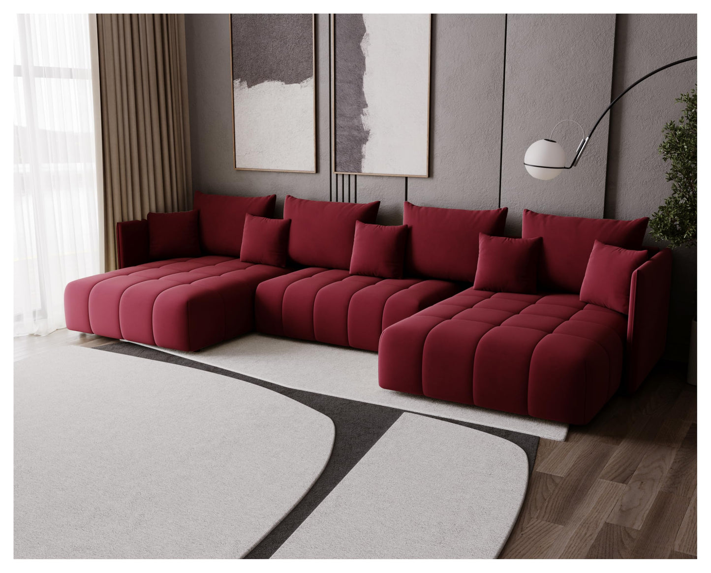 U-Shape Corner Sofa Gona U with Sleep Function - Large Sofa Bed 346 × 188 cm - Sofa with Bed Box - T30 Foam - Automatic Folding Function, Easily Extendable - Monolith 97 (Graphite)