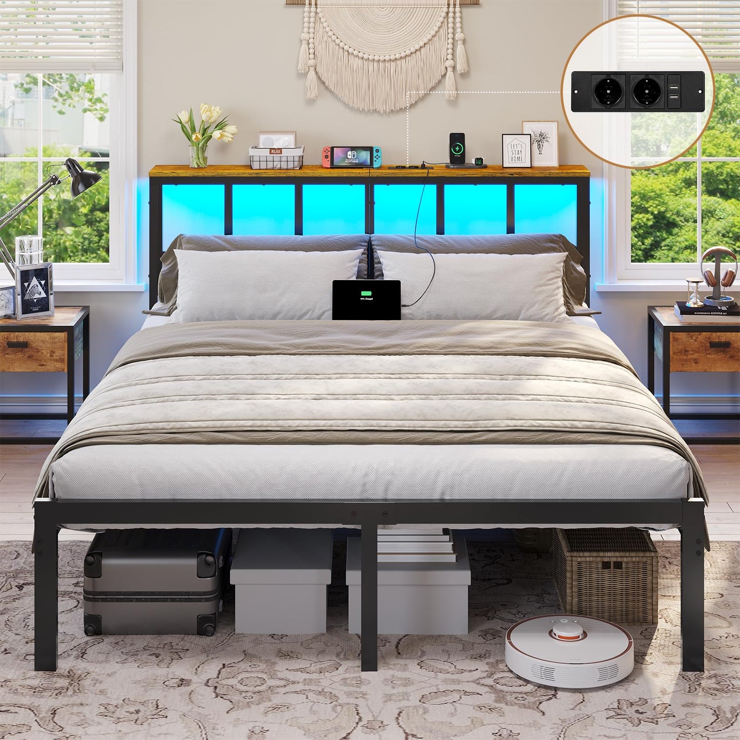 Brinlawb Bed 180 x 200 cm with Metal Slatted Frame