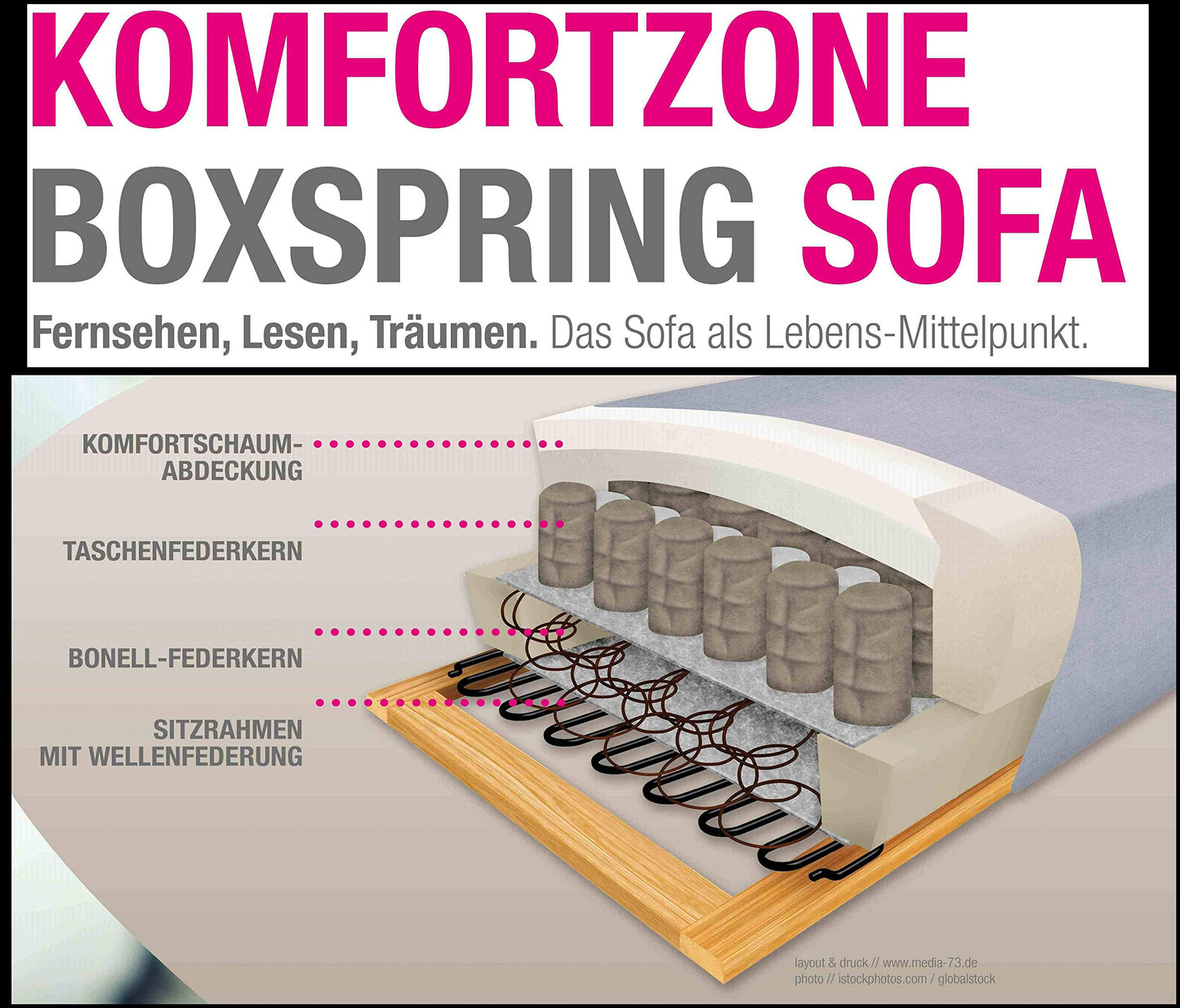 DOMO. collection Sofa Telos, 3-Sitzer Boxspringsofa, 3er Sofa mit Boxspringfederung, zeitlose Couch mit breiten Armlehnen, Polstergarnitur 218 x 96 x 80 cm (BxTxH), beige (hell)