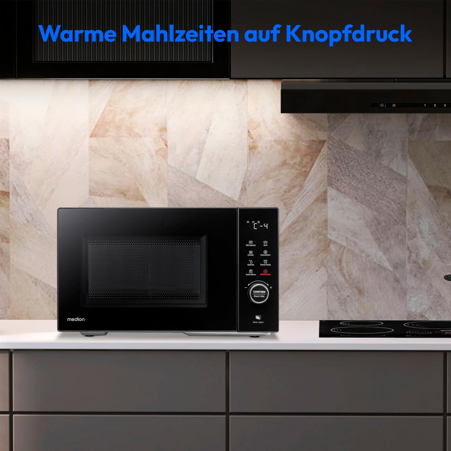 MEDION MD12011 Microwave (20 Litres, 800 Watt, 5 Microwave Levels, Defrost Function, Timer, Glass Plate, Compact, Black