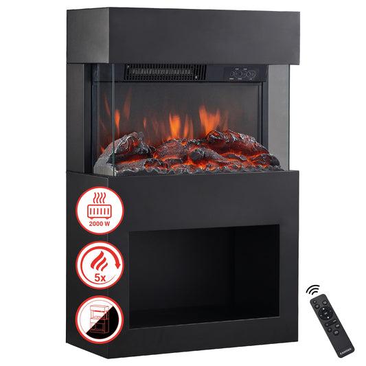 Henri Electric Fireplace with Heater, 3D Flame Effect, Wooden Compartment, LED Ambient Light, Remote Control (Black)
