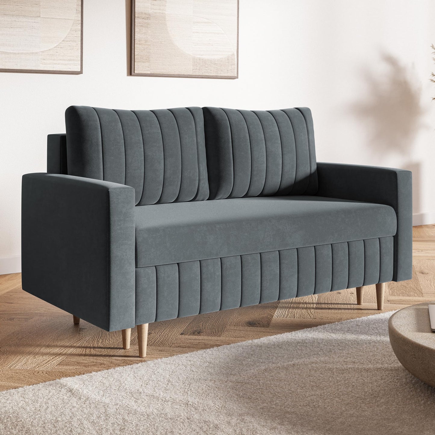 MOTIVENA Leo Sofa Set, Sofa Set 3 2 1 Living Room, Sofa 3 2 1 Set, Couch Set, Futon Set, Living Room Couch Set, Couch 3 2 1 Set, Bonell Spring Core (H4), Velvet, Grey Light Grey