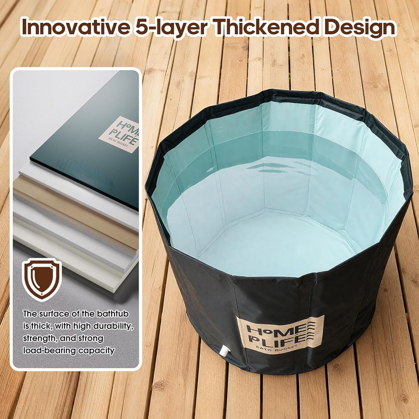 Foldable Bathtub for Shower, Freestanding Bathtub for Hot Bath and Ice Bath, Ice Bath for Adults (80 x 65 cm)