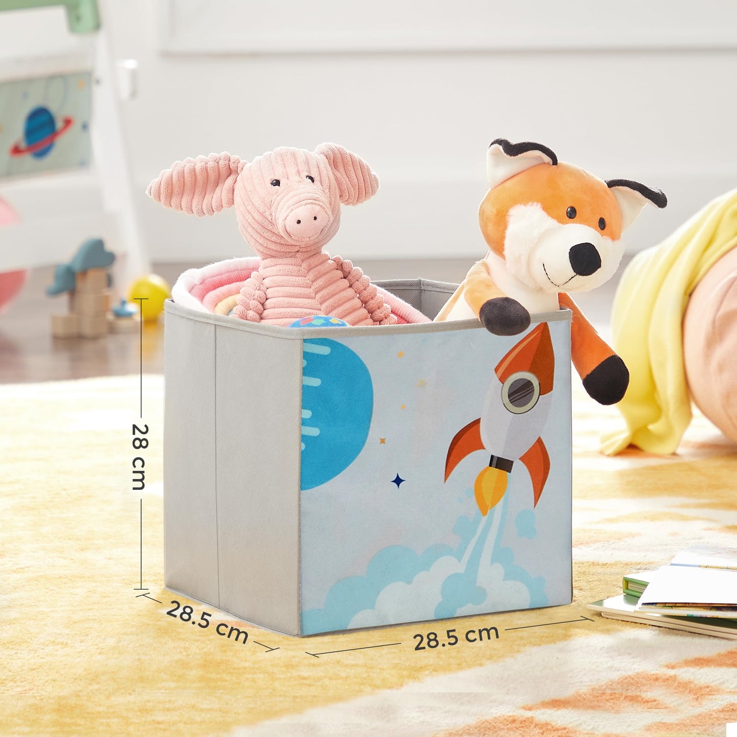 Songmics Children's Room Shelf, Toy Organiser, Bookcase for Children, Multifunctional Shelf with 2 Storage Boxes, Outer Space Stickers for Kids Bedroom, White GKR42WT