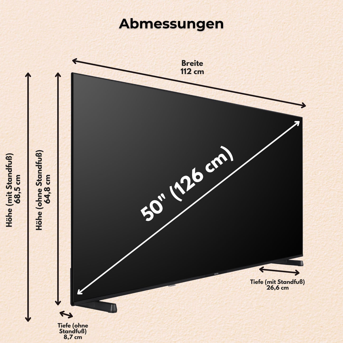 Vestel Fernseher 50 Zoll Smart TV Powered by TiVo, 4K UHD Fernseher mit Dolby Vision HDR, Dolby Atmos und integriertem Triple-Tuner, LED TV 50UT9740 schwarz