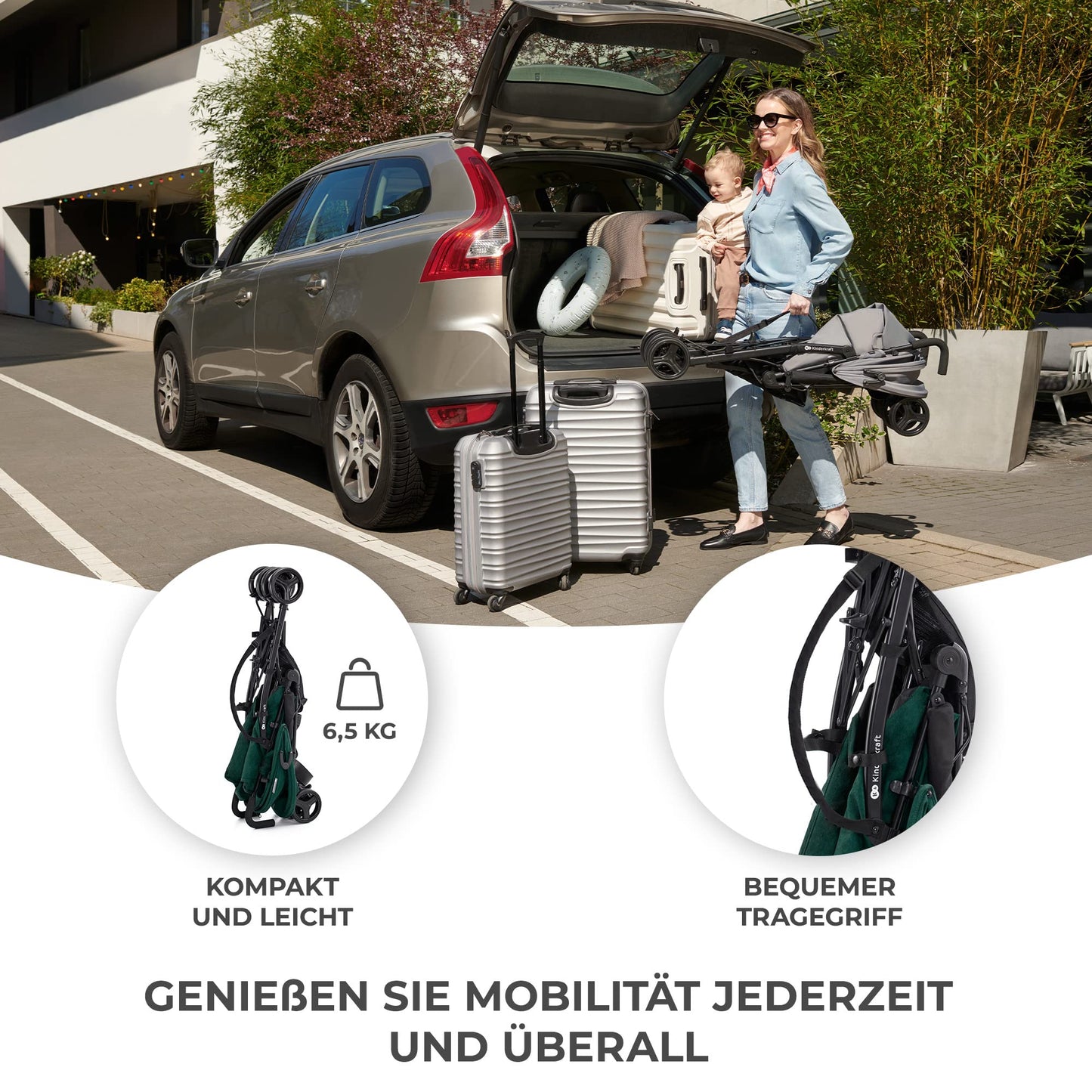 Kinderkraft TIK Kinderwagen, Liegebuggy, Sportwagen, Leicht - 6,5kg, Drehbare Vorderräder, Verstellbarer Griff, Stufenlose Einstellung der Rückenlehne, Schnelles Zusammenklappen, bis zu 17kg, Grau