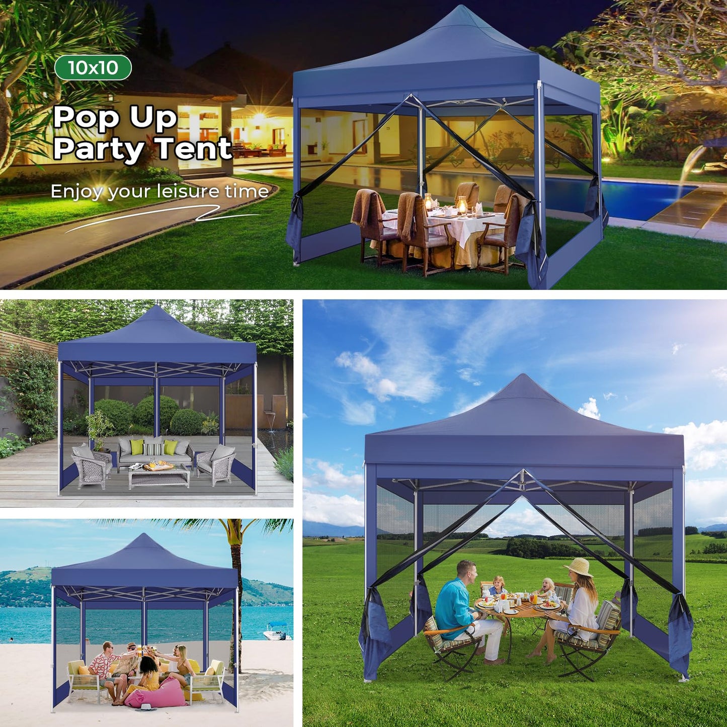 COBIZI Folding Gazebo 3 x 3 m Gazebo 3 x 3 m Waterproof Stable Party Tent Foldable with 4 Side Walls Mosquito Net Pop Up Garden Gazebo Anti-UV for Garden, Grey
