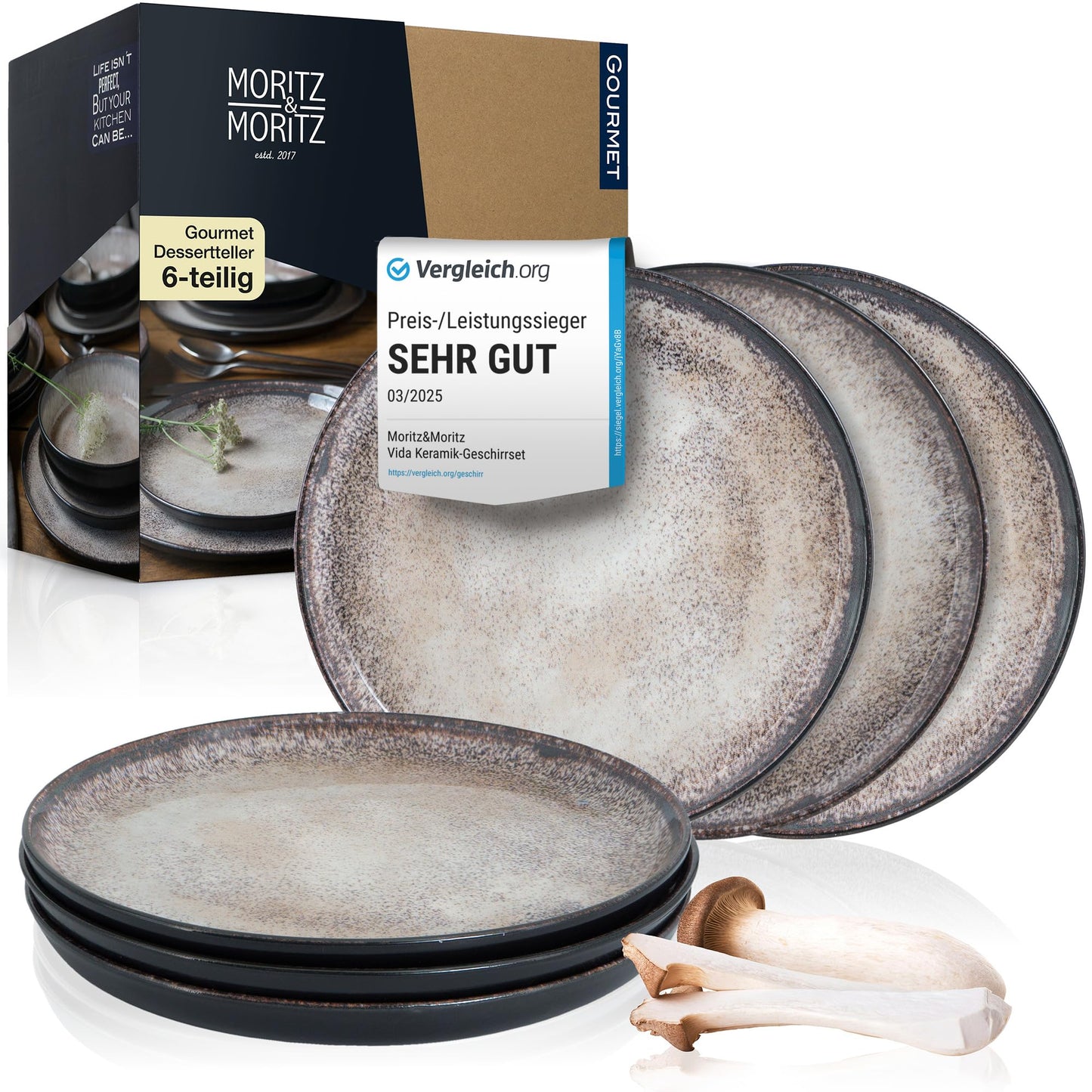 Moritz & Moritz Vida 18-Piece Crockery Set for 6 People, Elegant Plate Set Made of High-Quality Porcelain, Crockery Consisting of 6 x Dinner Plates, 6 x Dessert Plates, 6 x Soup Plates