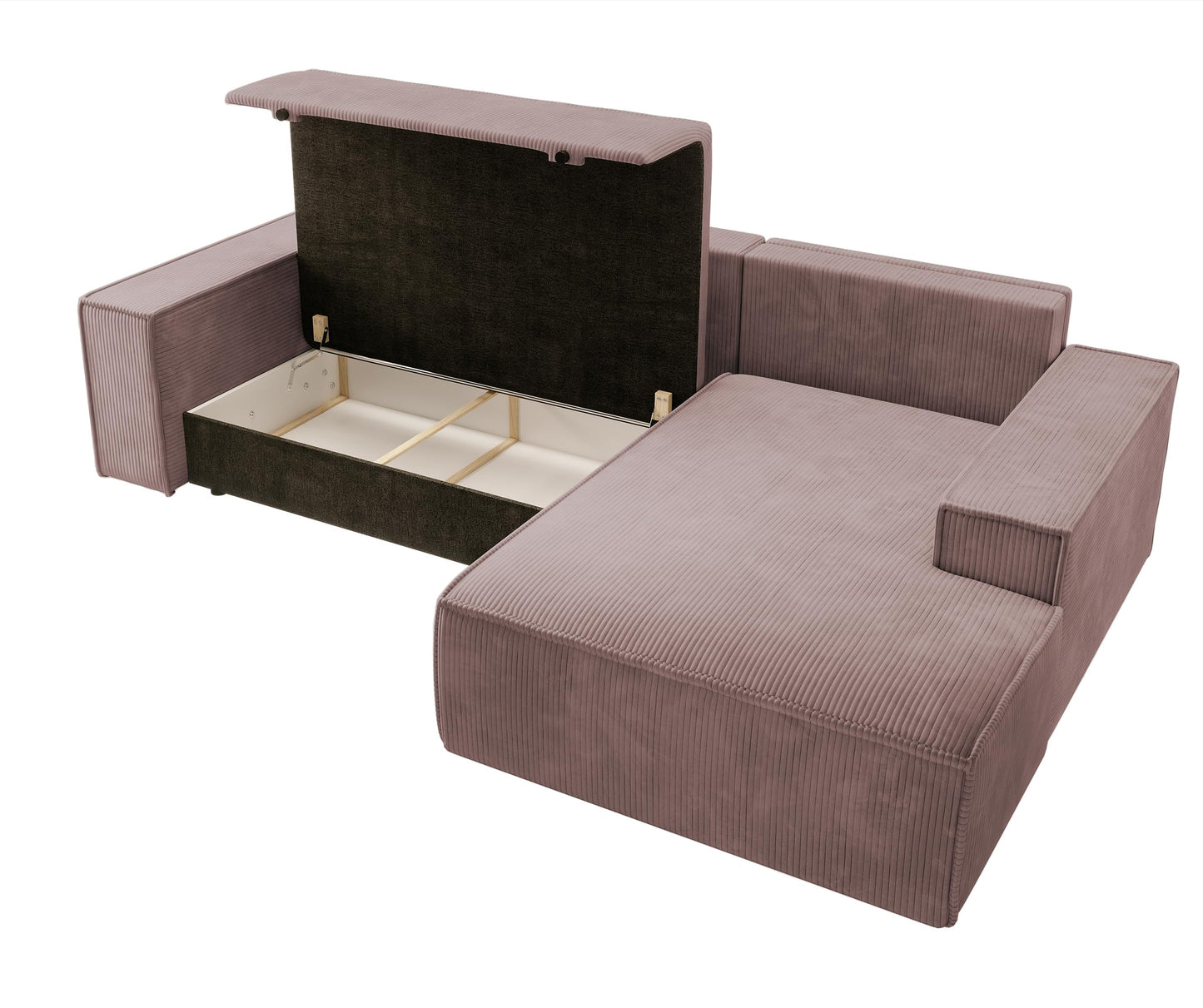 Selsey Sofa Corner Sofa Bed Couch with Storage Space Sleep Function Easy Care Polyurethane Foam L Shape Right Farese Beige Corduroy Look