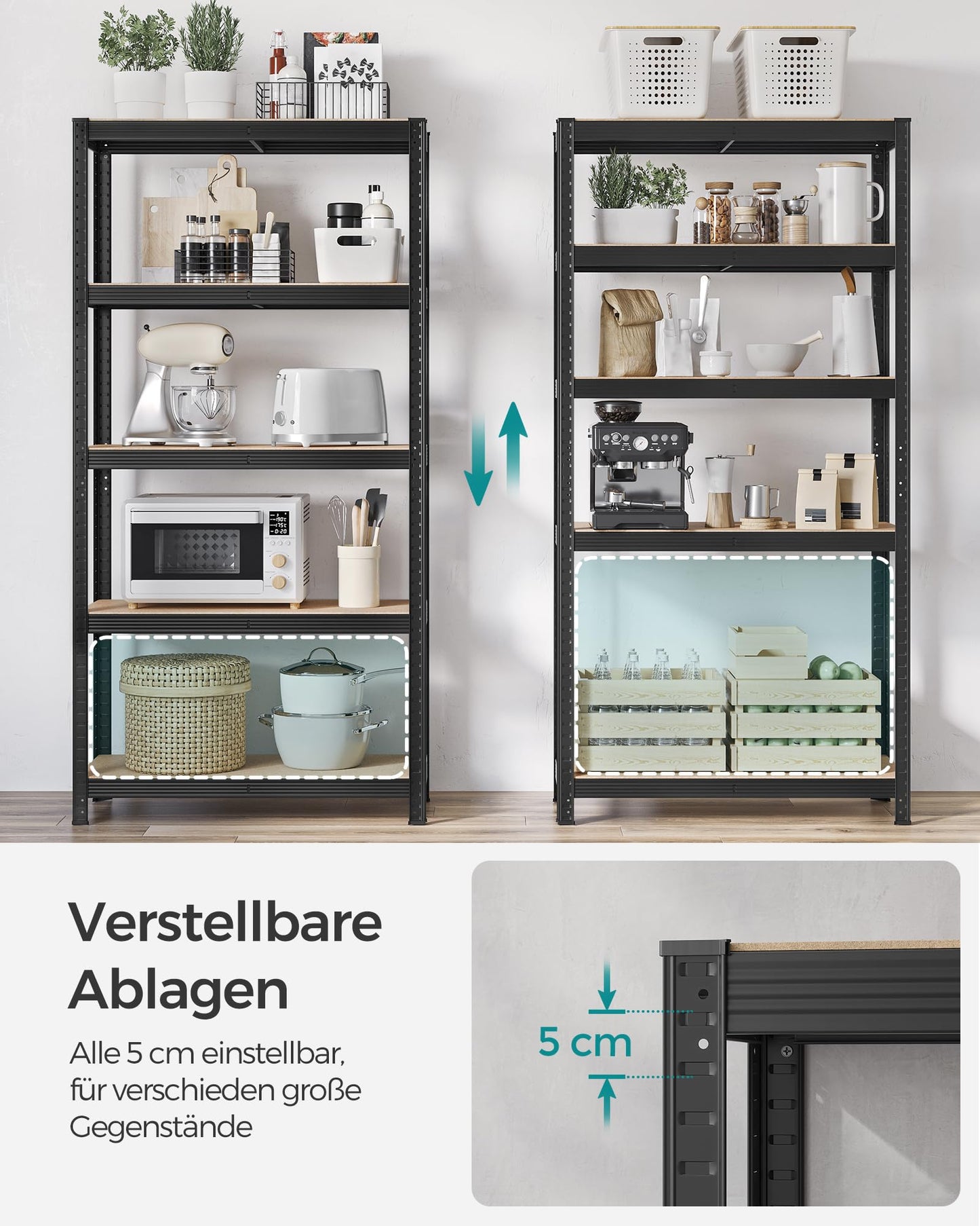 SONGMICS Storage Shelves, Heavy Duty Shelves, Set of 2, Basement Shelves, 180 x 90 x 40 cm, Maximum Load 875 kg, Shelves, Boltless Shelves, Reinforced Steel Frame, 5 Adjustable Shelves, Silver GLR040E02