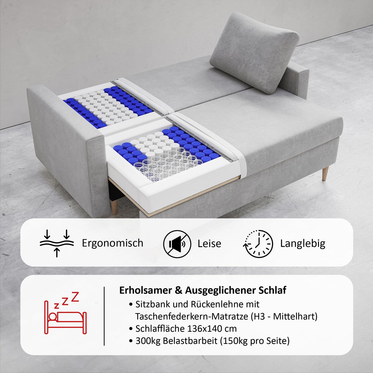 MOTIVENA Leo Sofa Set, Sofa Set 3 2 1 Living Room, Sofa 3 2 1 Set, Couch Set, Futon Set, Living Room Couch Set, Couch 3 2 1 Set, Bonell Spring Core (H4), Velvet, Grey Light Grey