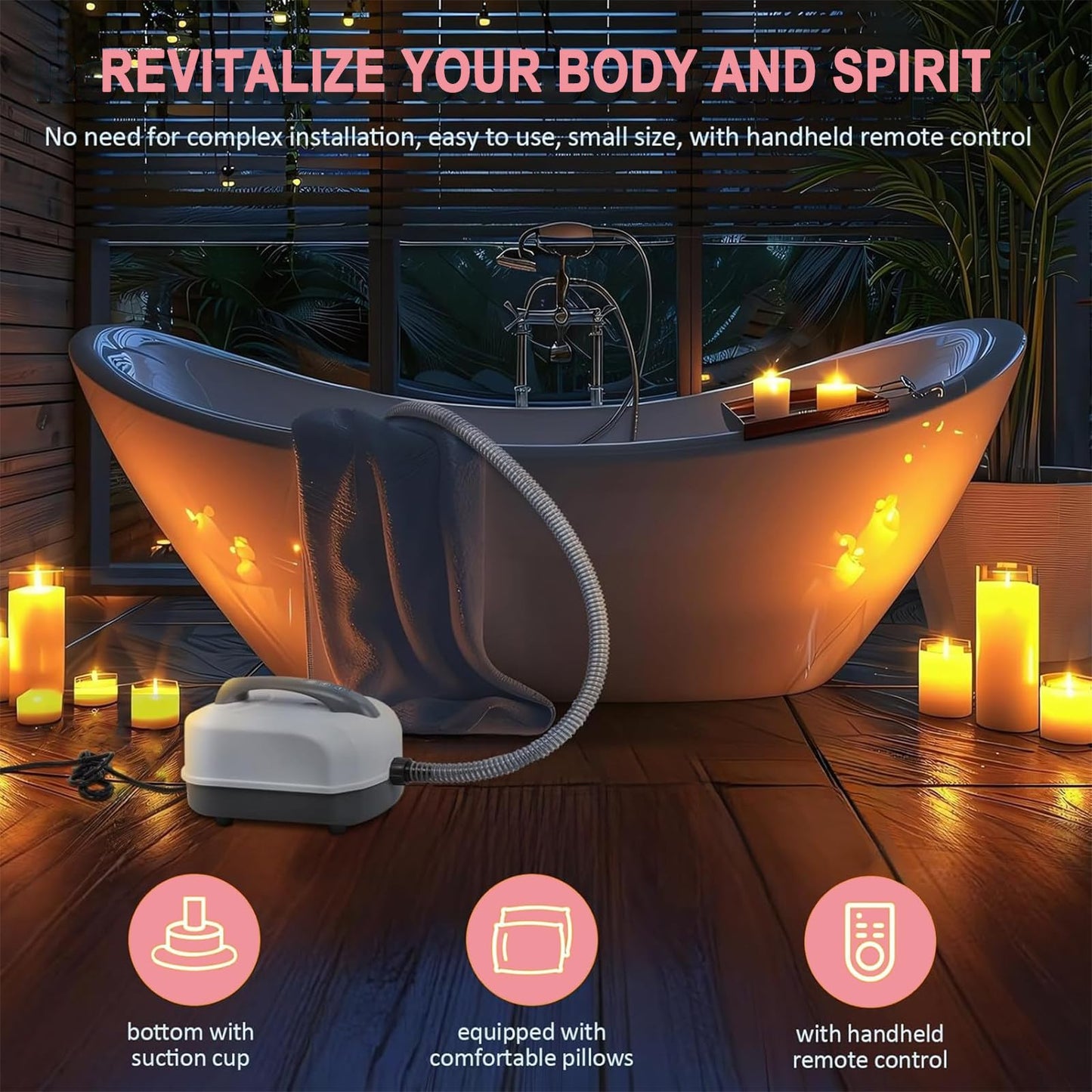 Air Bubble Bath with 6 Intensity Levels, Whirlpool Mat for Bathtub, Spa Experience at Home, Wellness Massager, 124 cm