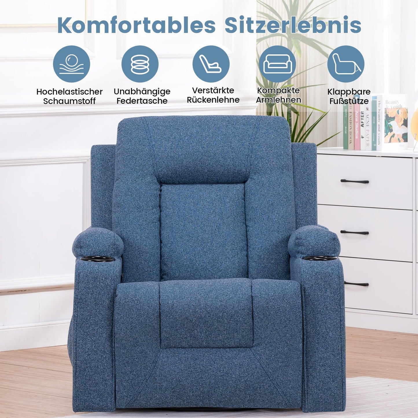 COMHOMA Relaxsessel-Set, Sofa, Sofa-Set aus Kunstleder, Fernsehsessel Ruhesessel Liegesessel mit Liege-Funktion Polstersessel Schlafsessel für Wohnzimmer Schlafzimmer Heimkino,Schwarz, 3+2+1