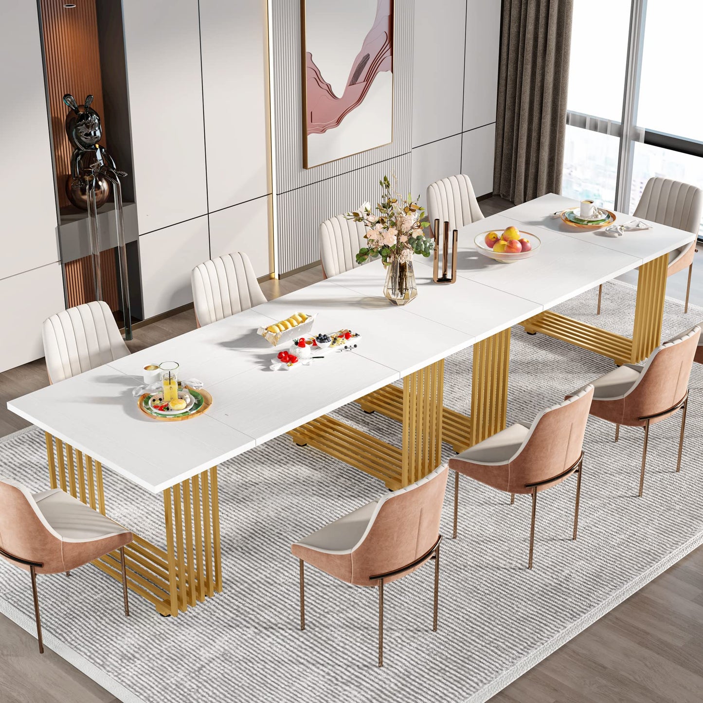 Tribesigns Moderner Esstisch für 6-8 Personen, 70,8 Zoll lang, weißer Esszimmertisch für Küche, Holz Küchentisch mit goldenen Metallbeinen, rechteckiger Esstisch für Esszimmer, Familientreffen