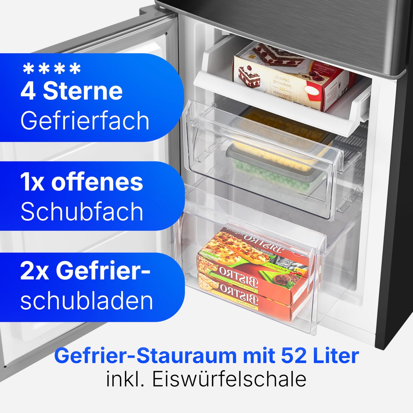 Bomann® Fridge with Freezer | Energy Class C | 143 cm | Cool Freezer Combination Quiet 40 dB | 3 Shelves & 2 Drawers | Door Hinge Interchangeable | 173 L Fridge Freezer Combination | KG 7359 Black