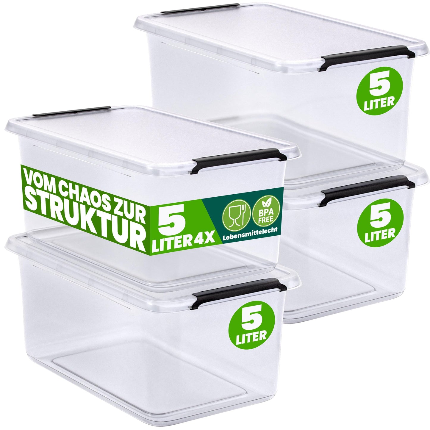 Deuba 10 x Storage Boxes with Lids 12.5 L Box Plastic Boxes Food Safe BPA Free Click Lock Transparent Stackable Kitchen Bedroom