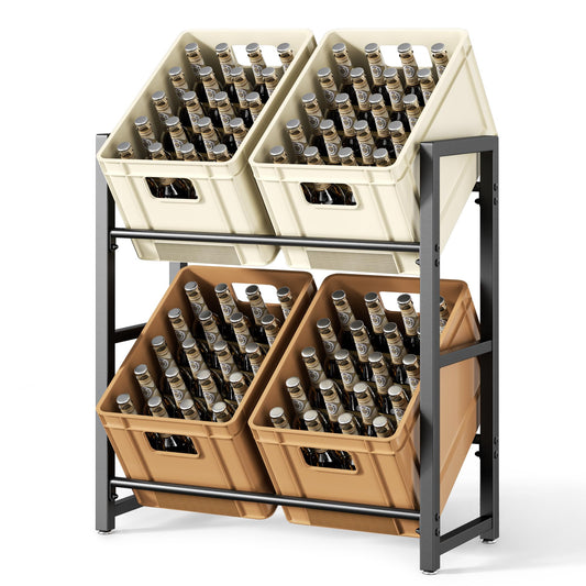 Getränkekistenregal für 3 Getränkekisten - Schwarz Metall Getränkeregal, Stabil & Platzsparend Kistenregal mit 3 Ebenen für Bier, Obst, Gemüse, Wasser - Für Wohnzimmer, Küche & Keller