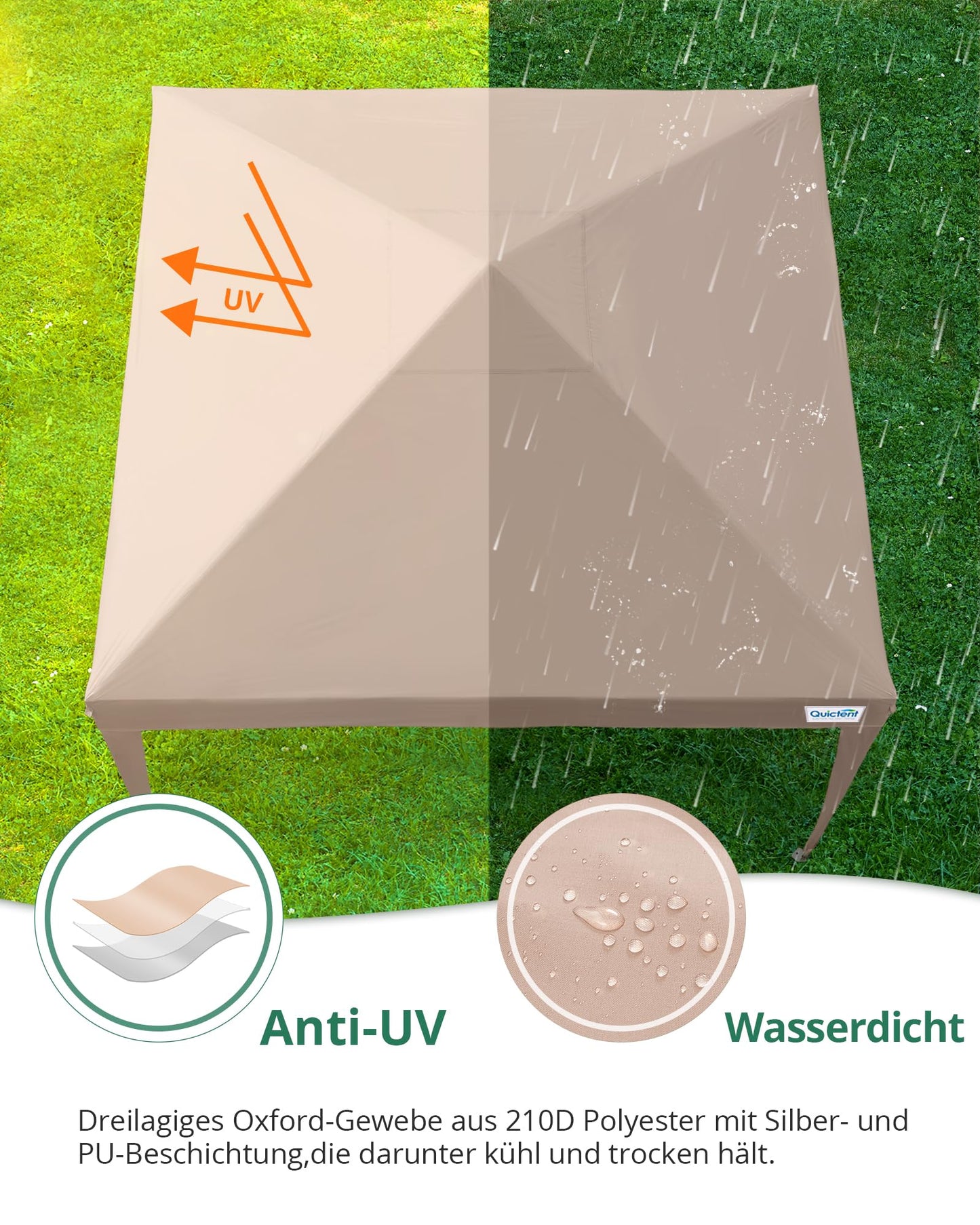 Quictent Gazebo 3 x 3 Folding Gazebo with 4 Side Panels, Waterproof Garden Gazebo (Khaki)