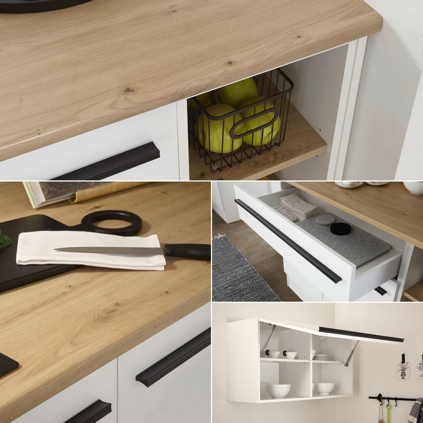 FINN Modern Kitchen Unit without Electrical Appliances in Matt White, Artisan Oak Look, Spacious Fitted Kitchen with Lots of Storage Space, 260 x 200 x 60 cm (W x H x D)