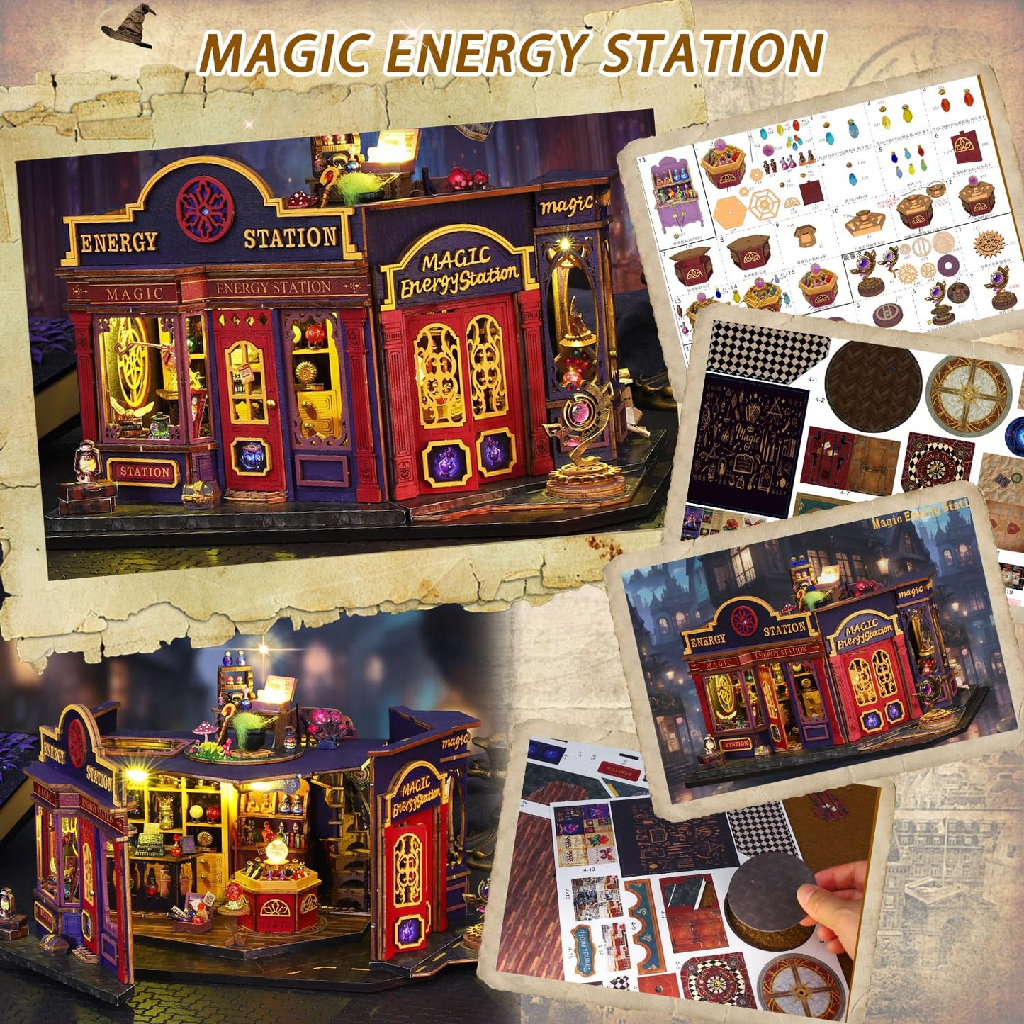Mostop DIY Miniature Dollhouse Kit,Wooden Dollhouse Construction Kit,Miniature House Kit with LED Light und Bewegungen,Creative Room Idea for Children/Adults,Magic House,DIY Kits (Twilight Book City)