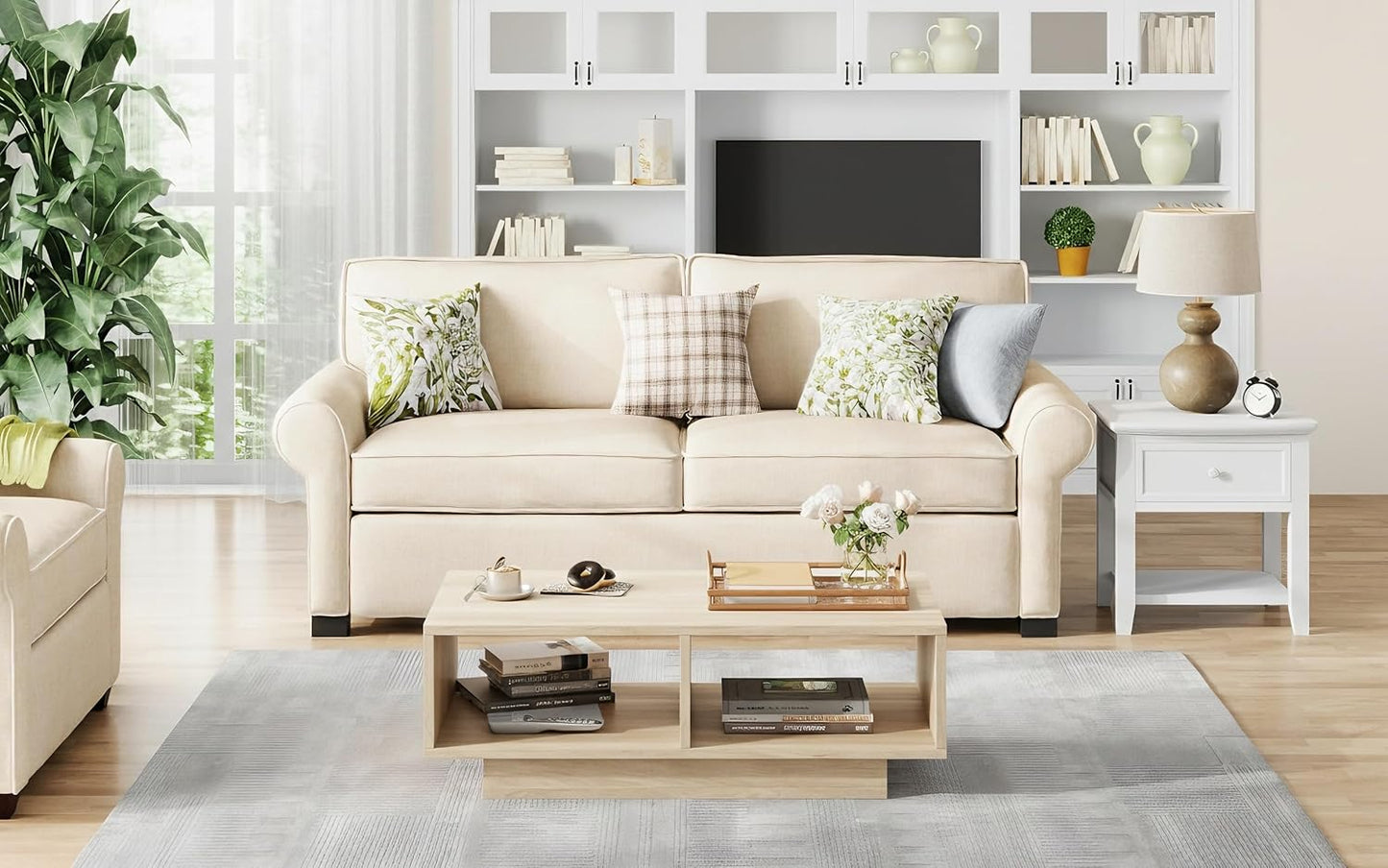 Coffee Table, White, Middle Table, Tea Table for Living Room, Modern and Stylish Rectangular Coffee Table with 2 Open Compartments, Rectangular Side Table, Sofa Table, for Bedroom, Office, 90 x 48 x 31 cm