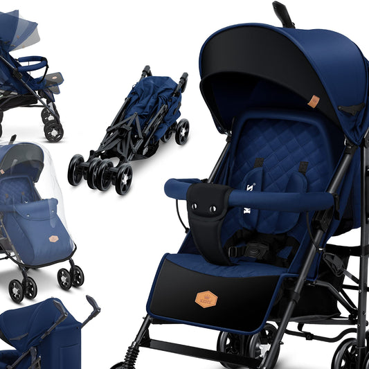 KIDIZ® City-Pro Pushchair Folding Pushchair Pushchair Sports Pushchair Foldable 360° 6 Inch Wheels Includes Mosquito Net, Footmuff and Rain Cover Foldable Sleep Function Blue