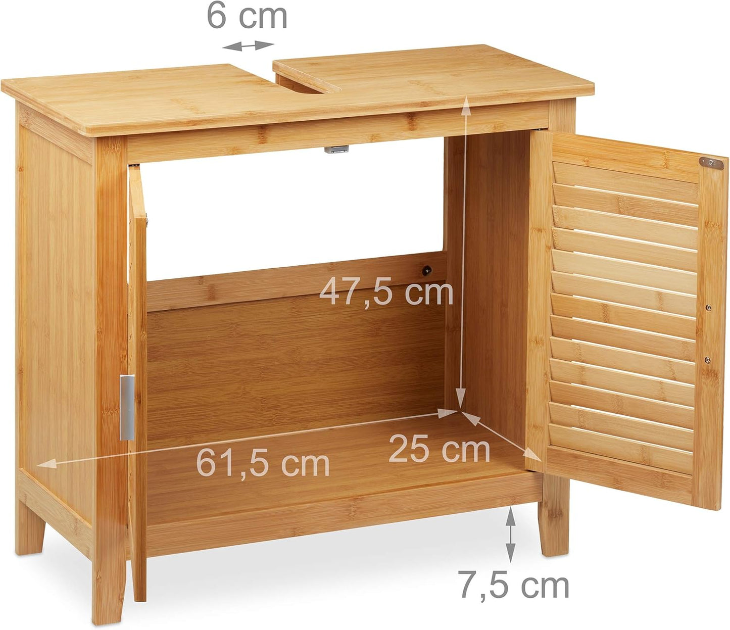 Relaxdays Bamboo Vanity Unit H x W x D: 60 x 67 x 30 cm, 1 Large Compartment, 2 Doors, Magnetic, Bathroom Cabinet, Natural