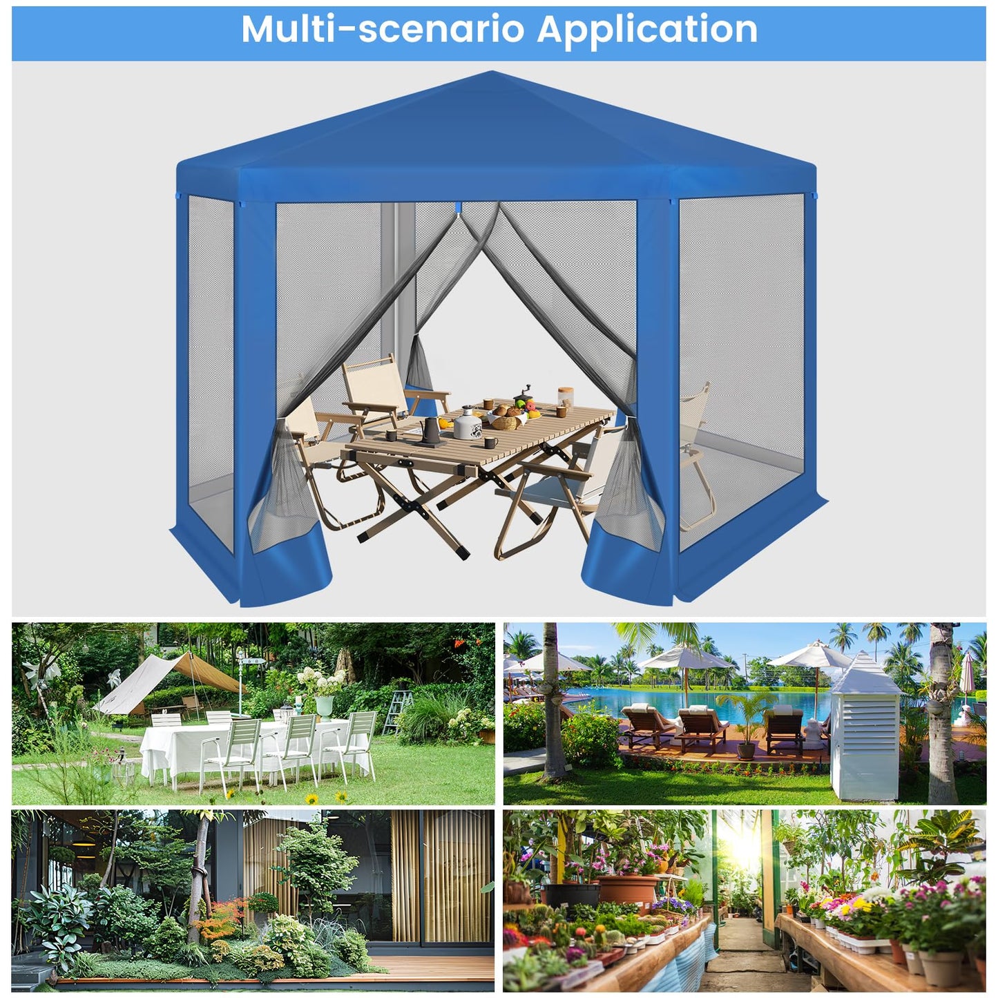 WOLTU Gazebo 3.8 x 3.3 m Square Garden Gazebo with Side Walls Mosquito Net Garden Arbour Metal Party Tent Easy Assembly without Tools for Garden Patio Yard Blue