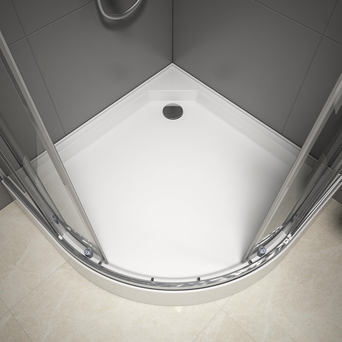 MARWELL Shower Cubicle Crystal Round Shower Complete Set Radius 55 cm and 4 mm Thick Tempered Safety Glass, Glass Shower with Aluminium Profiles in Silver Satin Matt