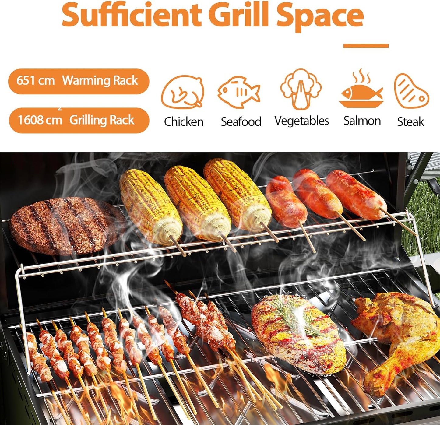 KOMFOTTEU Gas Barbecue with 3 Burners & Thermometer, 24,000 BTU, Outdoor Grill with 2 Side Plates, Cooking Grate, 2 Wheels, Garden Grill for Camping, Yard, 106 x 47 x 98 cm