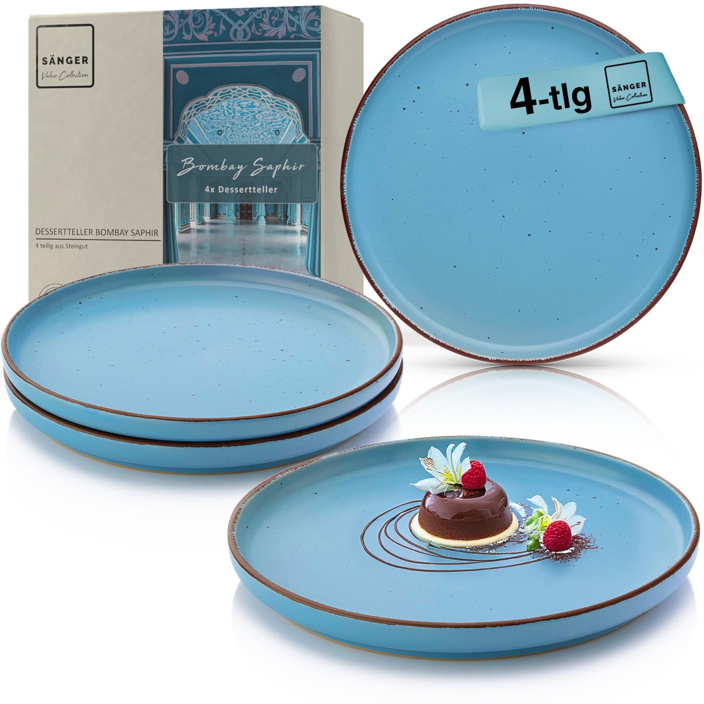 SÄNGER Bombay Seabed Crockery Service 20 Pieces, Stoneware Crockery for 4 People, 4 x Dinner Plates, 4 x Dessert Plates, 4 x Bowls, 4 x Pasta Plates, 4 x Coffee Mugs, Plate Set Colourful Value