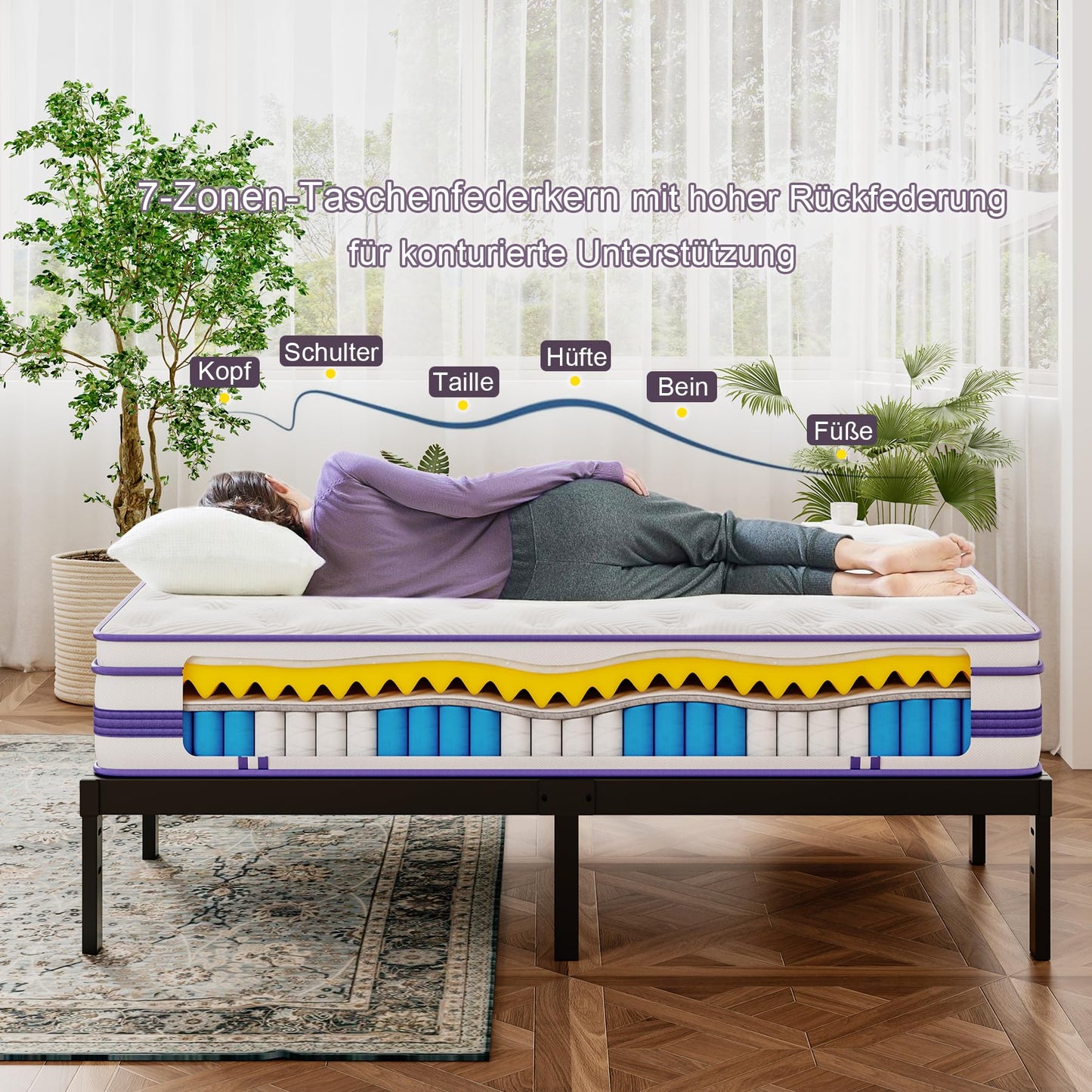 Moziel 180 x 200 cm Mattress, 26 cm Height, H3, Oeko-Tex Certified, Gel Memory Foam Hybrid, Pocket Spring, Breathable, Medium Firm, Pressure Relief, Barrel Pocket Spring Mattress Packed in Box