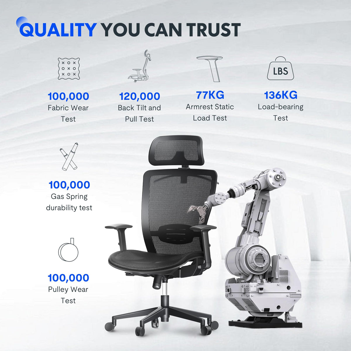 FLEXISPOT OC3C Office Chair Ergonomic Desk Chair Computer Chair Height-Adjustable Seat Headrest Armrest Lumbar Support Swivel Castors Work Chair