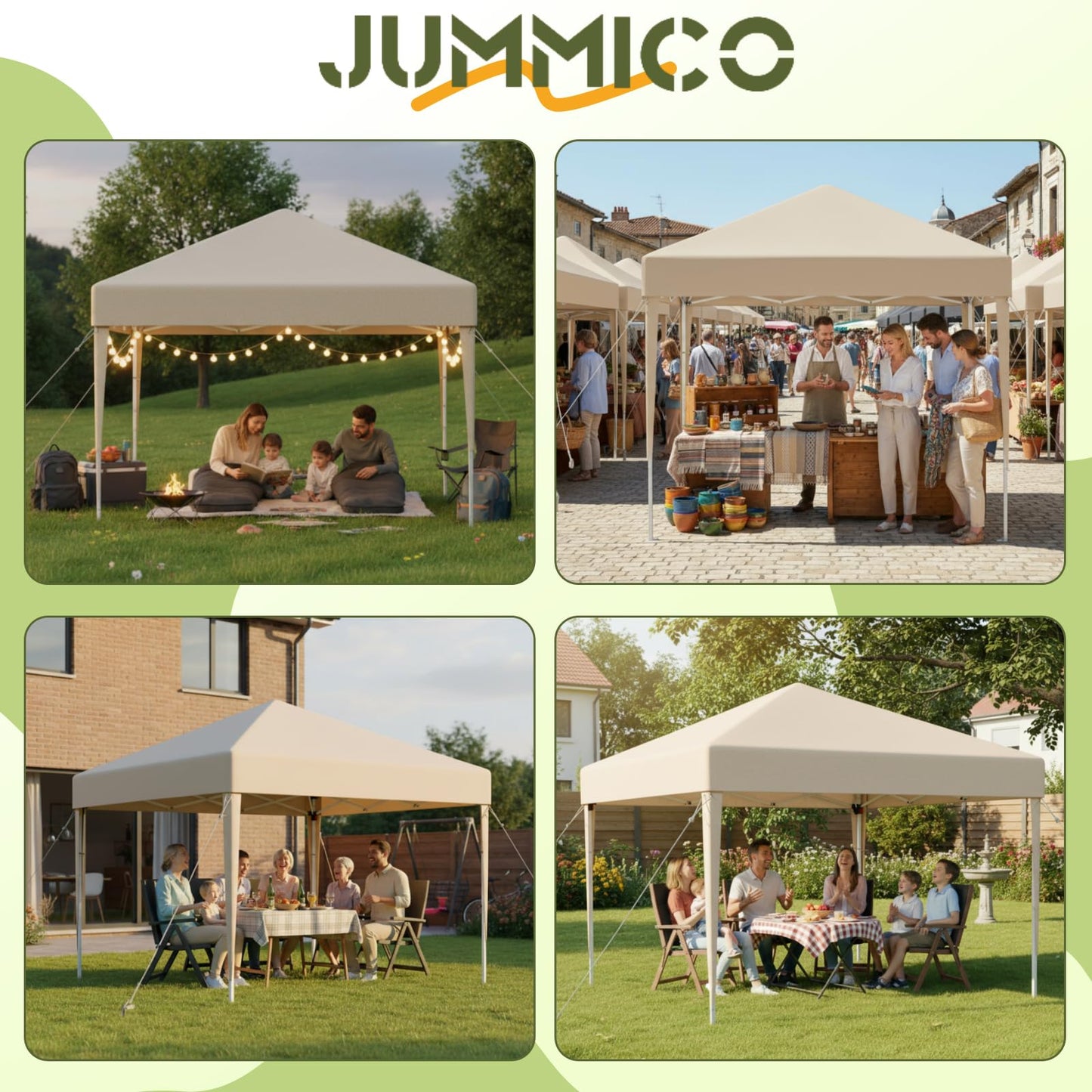 JUMMICO Gazebo Folding Gazebo 2 x 2, Gazebo Height Adjustable Stable Waterproof Winterproof Pop-Up Garden Gazebo UV Protection 50+ Folding Tent for Garden, Courtyard, Camping, Gazebo Beige