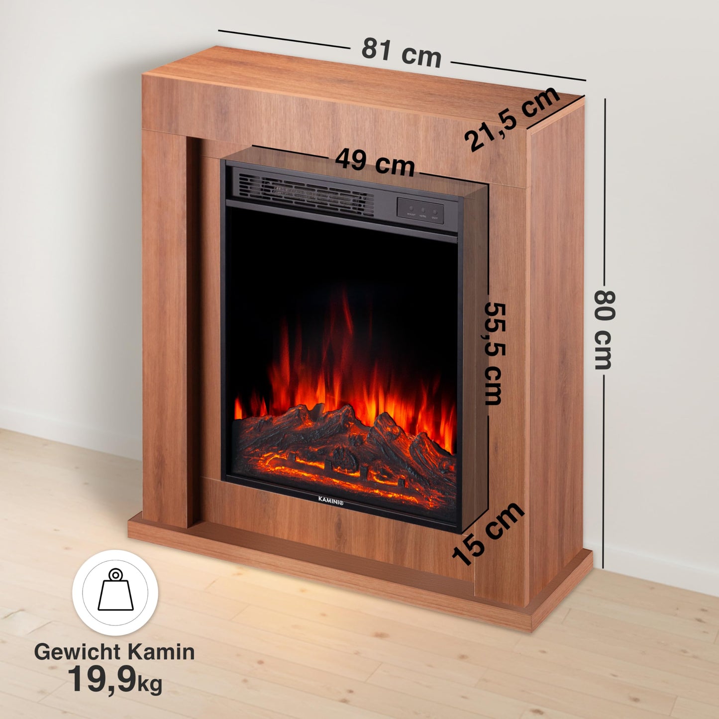 Matti Electric Fireplace with Heater, 3D Flame Effect, LED Ambient Light, Remote Control, 32 Inches (81 cm) (Oak)