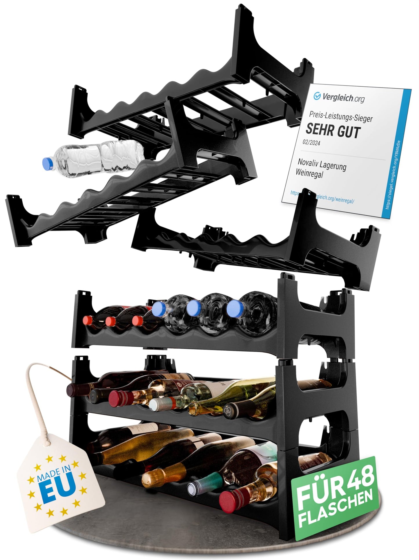 Novaliv Plastic Bottle Rack for 48 Bottles Expandable Wine Rack Stackable Black Drink Rack Bottle Shelf System Shelf for Drinks Bottle Cabinet Spirits Shelf