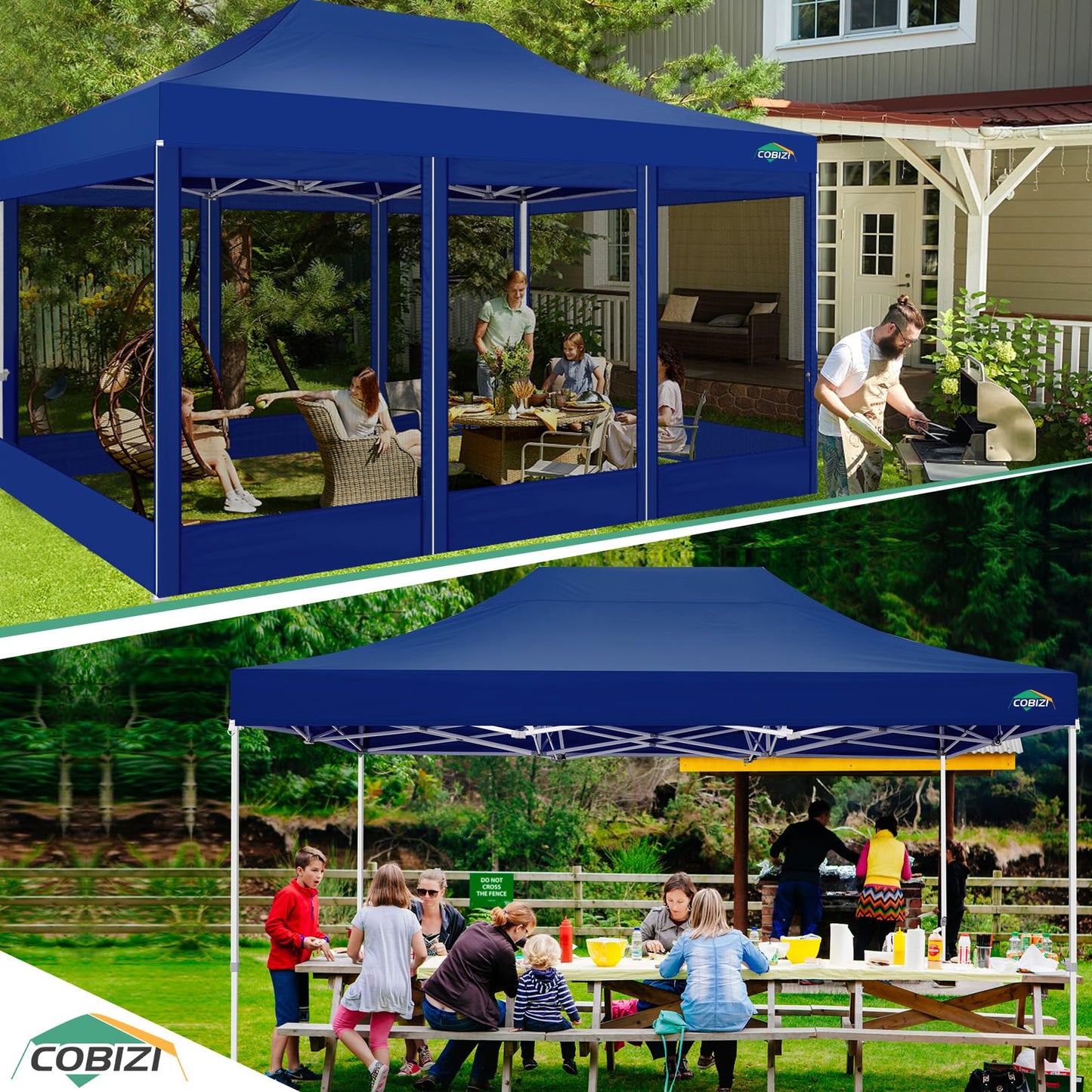 COBIZI Pavillon 3x3 Faltpavillon 3x3 Wasserdicht Stabil, Partyzelt Gartenpavillon UV-Schutz mit 4 Seitenwänden aus Mesh, Schwarz
