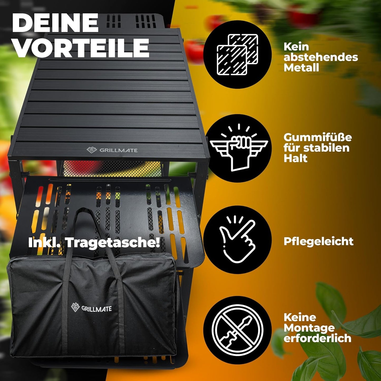 Outdoor Weatherproof Foldable Barbecue Side Table, Table for Barbecue, Balcony, Camping, Garden, Camping Kitchen Foldable Made of Aluminium, Rust-Resistant [50 kg Load Capacity] Includes