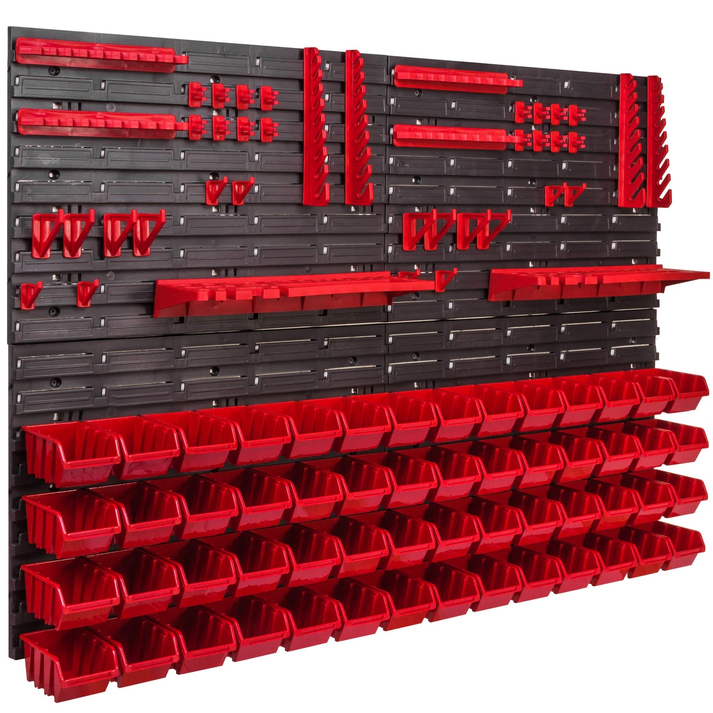 Storage System Wall Shelf 115 x 78 cm, Tool Holders, Pack of 56 Stacking Boxes, Storage Boxes, Extra Strong Wall Plates, Shelf Expandable, Workshop Shelf, Storage Shelf, Workshop Wall Shelf