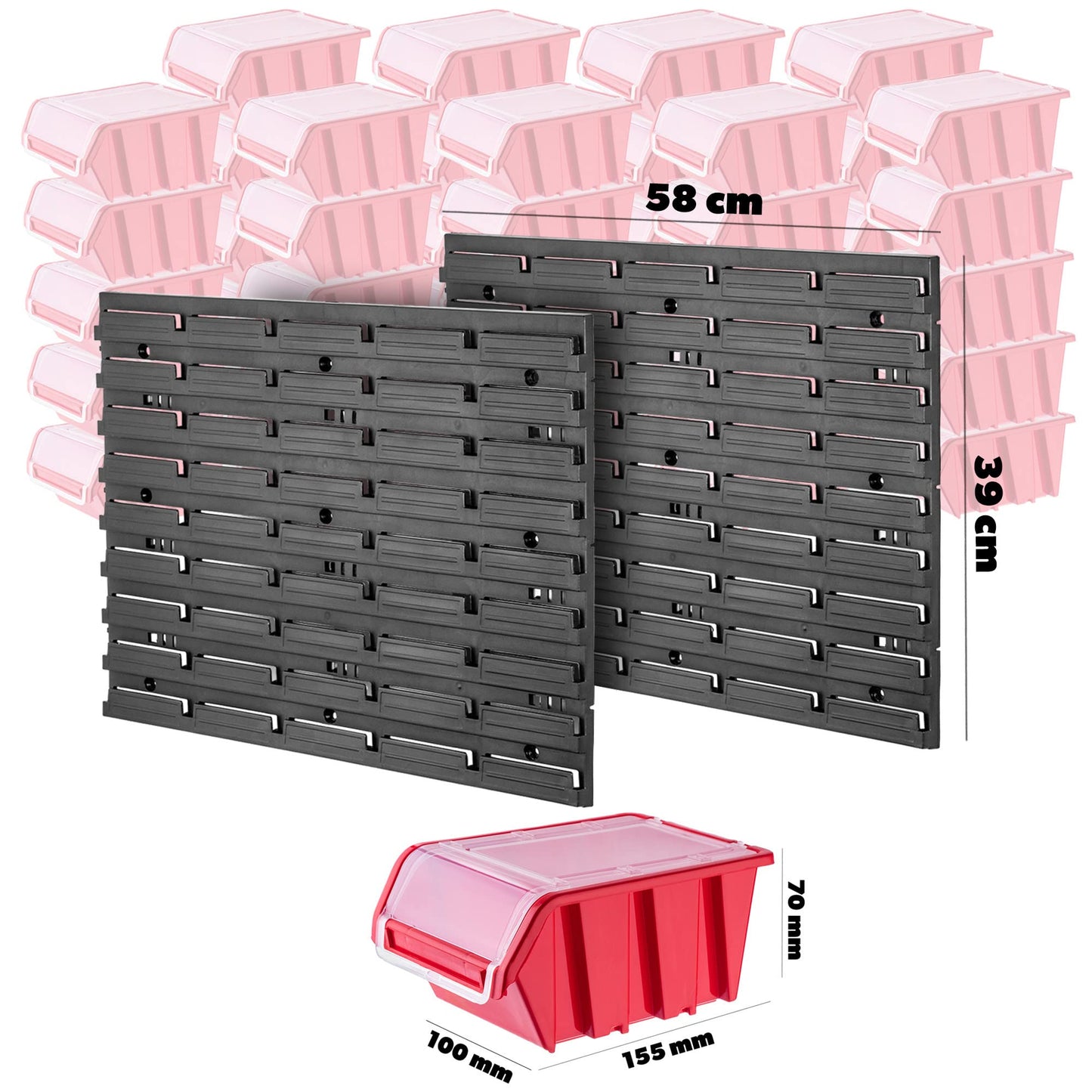 KADAX Workshop Wall Shelf, 58 x 78 cm Storage System Made of Robust Plastic, UV-Resistant Workshop Shelf, Expandable Wall Plates, Shed Rack for Garage (Black, 50 Pieces v2)