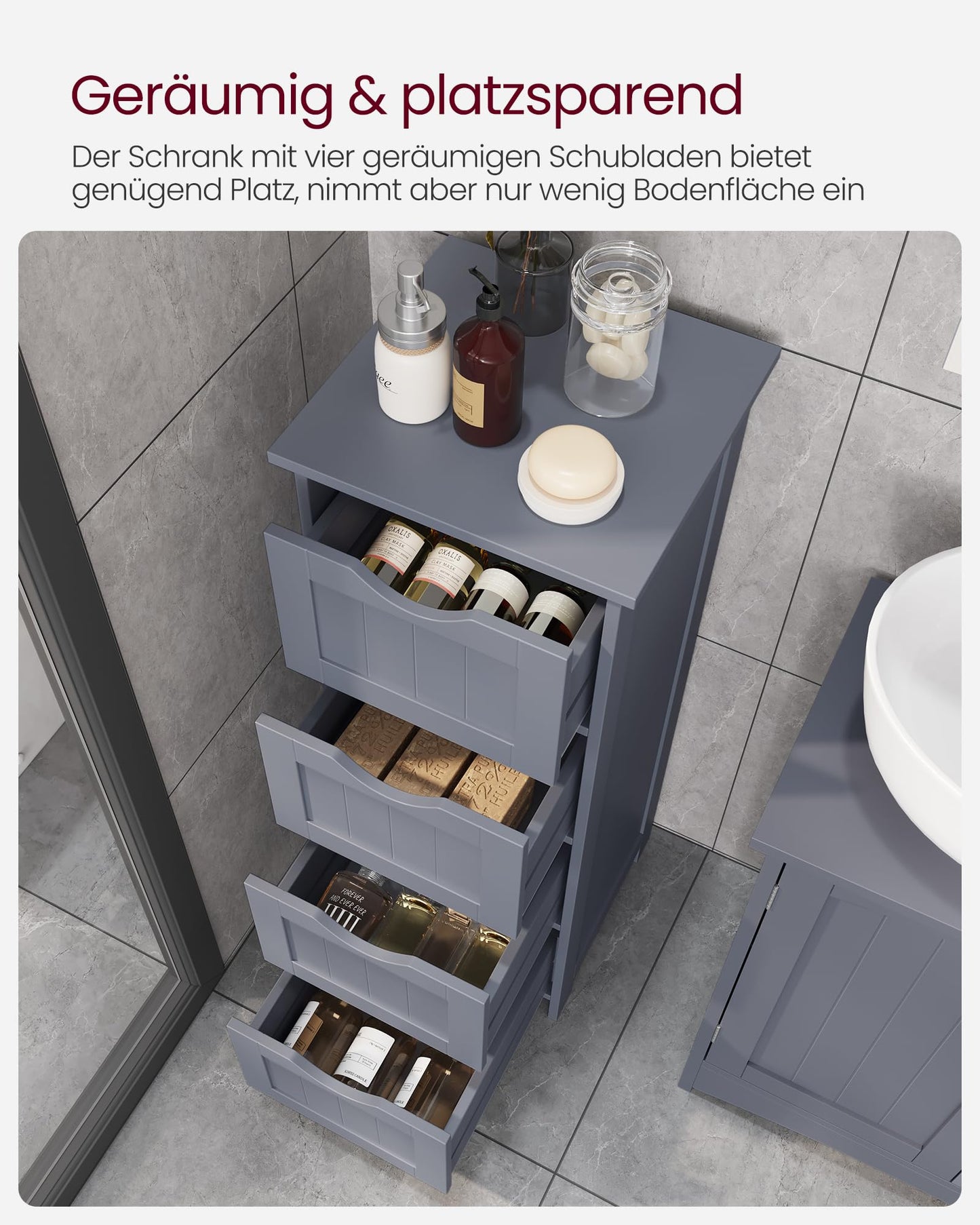 VASAGLE LHC40W Bathroom Cabinet Side Cabinet with 4 Drawers 30 x 30 x 82 cm for Bathroom Living Room Dining Room Kitchen Modern White