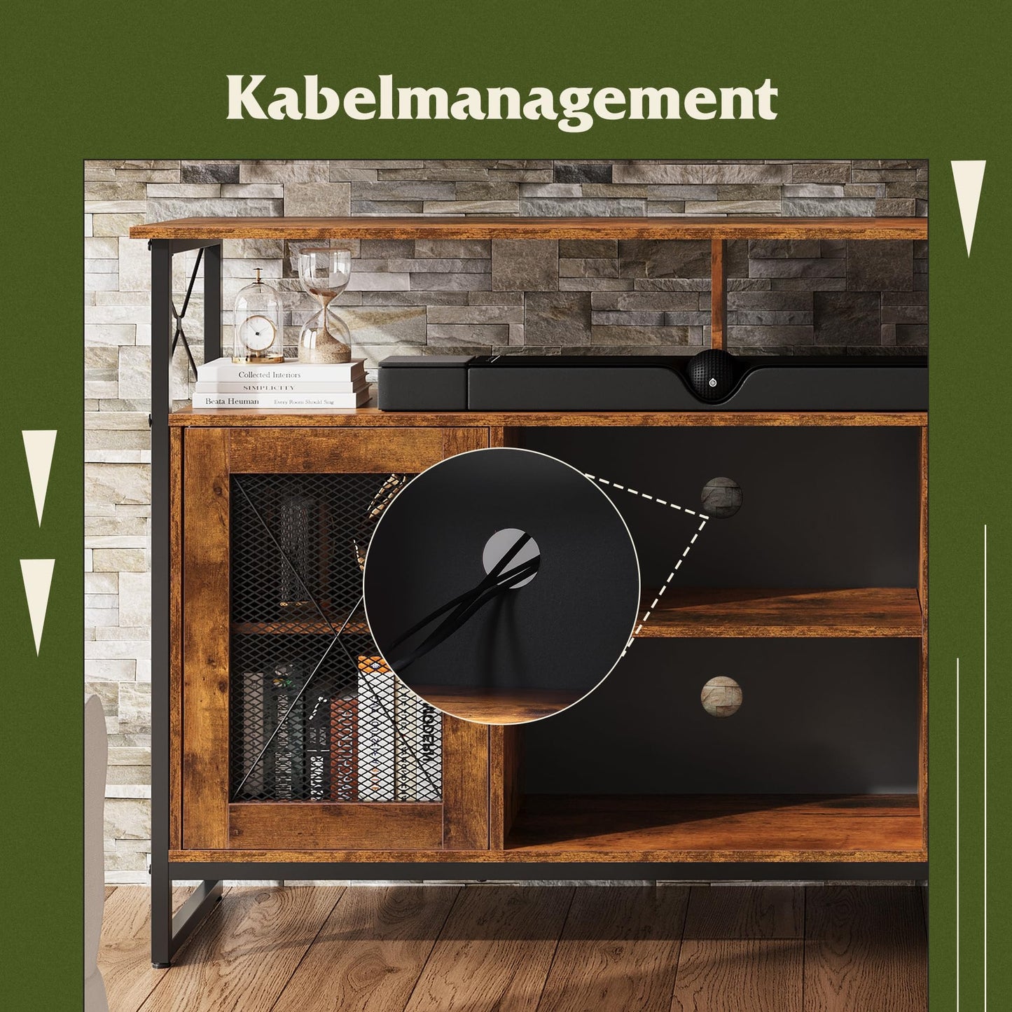 WLIVE Cabinet TV Schrank für Fernseher bis zu 55 Zoll, 128 × 36 × 82 cm Hoch TV Borad Fernsehschrank mit Verstellbaren Ablagen, Fernsehtisch mit Zwei Schränken, TV Tisch für Wohnzimmer