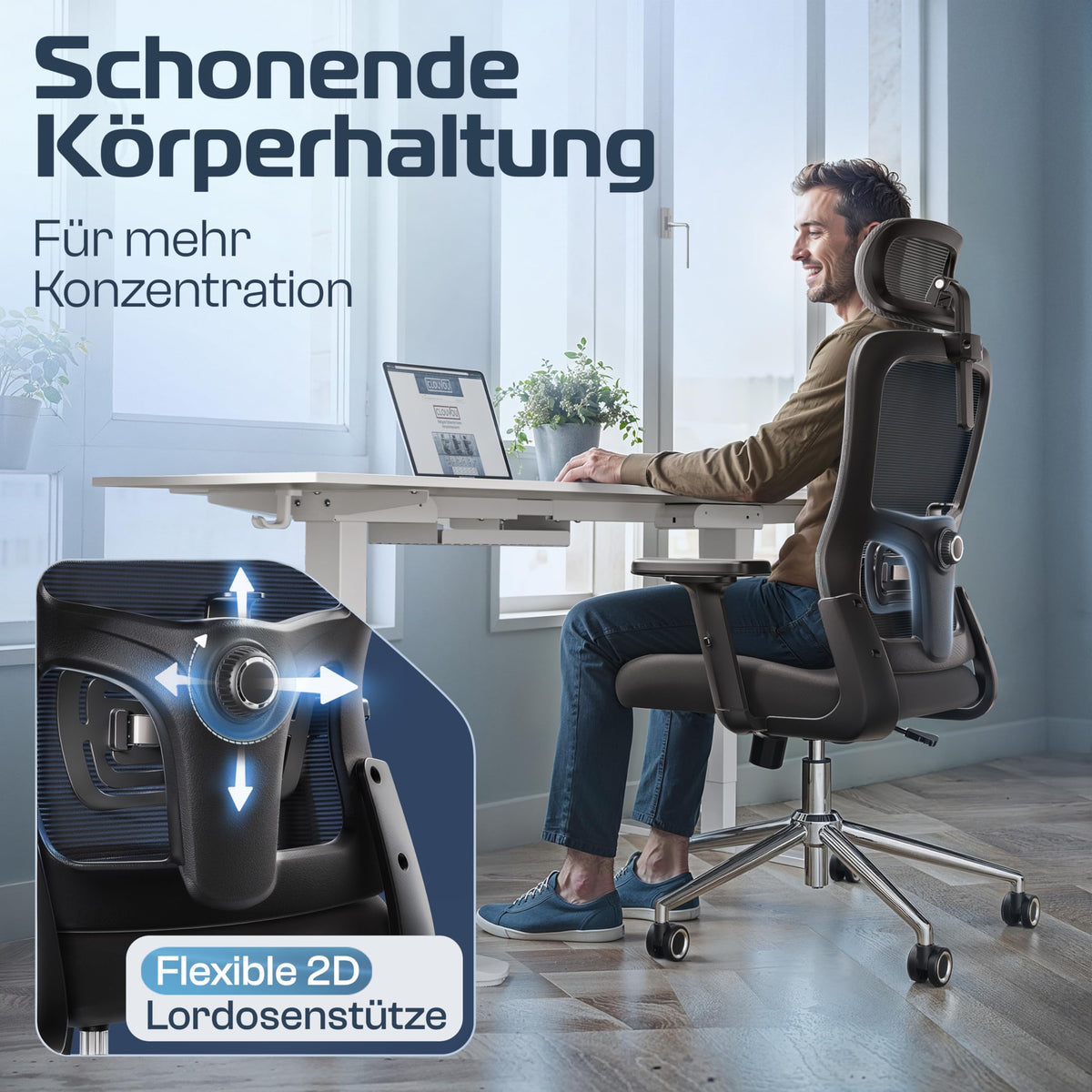 CLOUVOU BrightSeat Ergonomic Office Chair [Test Winner] Desk Chair 100% Individually Adjustable Office Chair & Gaming Chair Computer Chair Home Office Chair Ergonomic Swivel Chair 150 kg