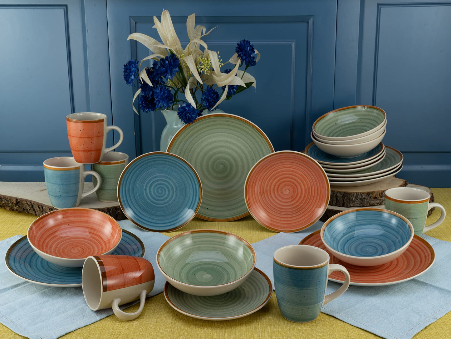 CreaTable, 22851 COUNTRY 24-Piece Crockery Set, Stoneware Crockery Set, Dishwasher and Microwave Safe, Quality Production