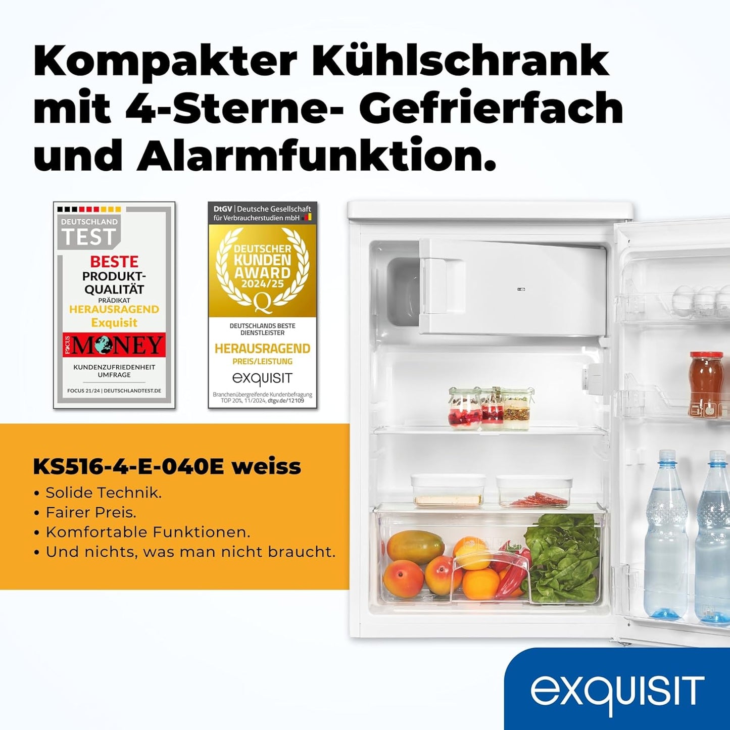 Exquisit KS516-4-E-040E Fridge Freezer 109 Litres Small Fridge Height 85 cm High Freestanding Compact White