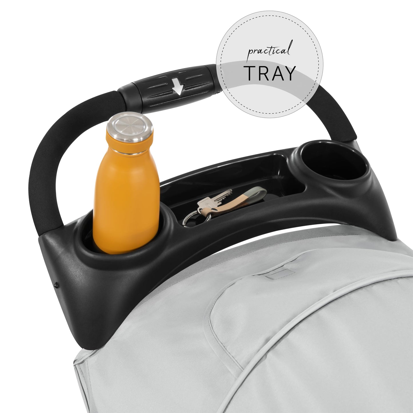 hauck Citi Neo II, Caviar/Stone - 3 Wheeled Pushchair with Raincover, Cup Holder & Tray, Lightweight (only 7.5 kg), Compact & One Hand Folding, XL Basket, from Birth up to 22 kg