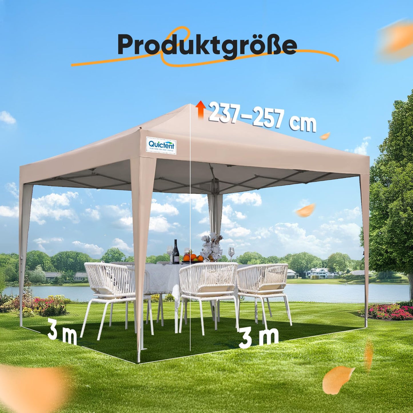 Quictent Gazebo 3 x 3 Folding Gazebo with 4 Side Panels, Waterproof Garden Gazebo (Khaki)